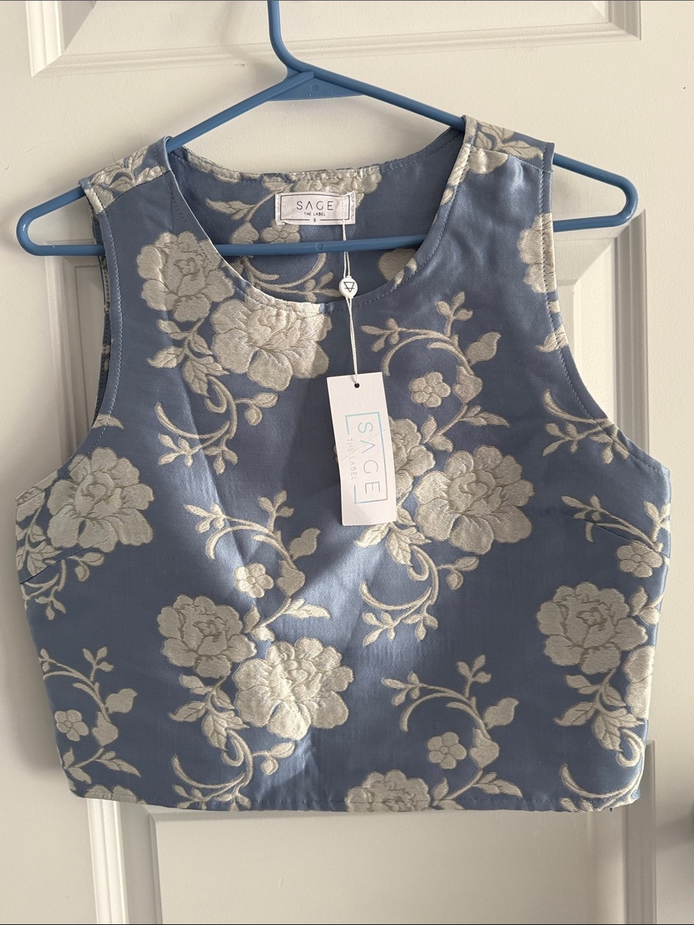 Sage the label Blue Floral Satin Bomber jacket with matching blouse size small - Picture 3 of 9